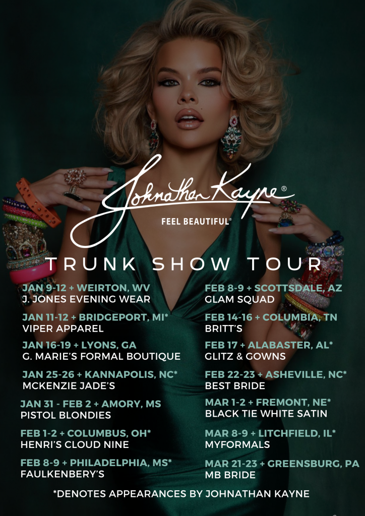 trunk show, trunk show tour, johnathan kayne trunk show, prom 2025, johnathan kayne